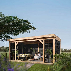 Douglasvision buitenverblijf Comfort 500x270cm, basis kleurloos geimpregneerd, wanden zwart geimpre